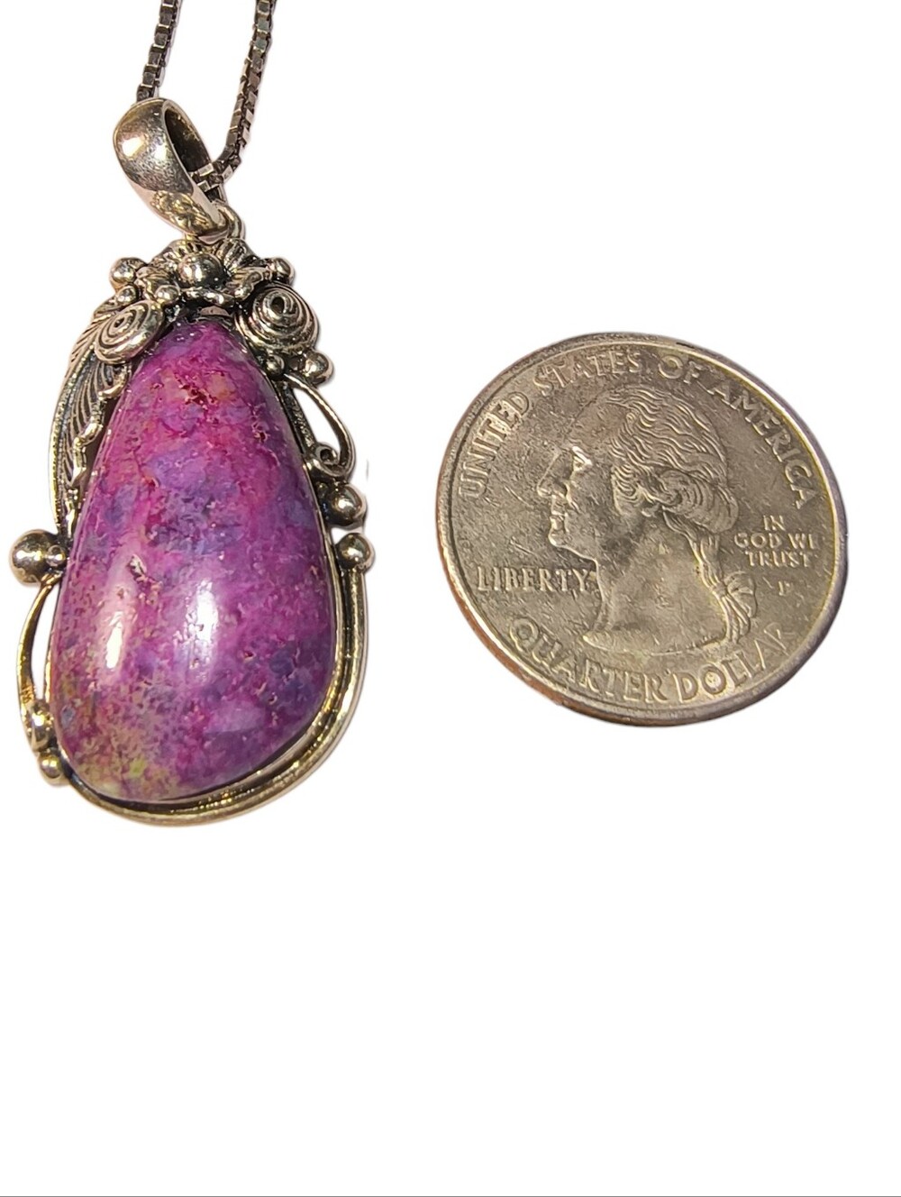 Sterling Silver Purple Teardrop Pendant Necklace With Italy Sterling Chain - Picture 4 of 11